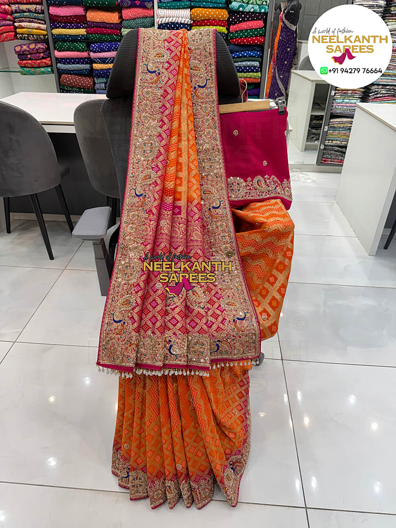 Banarasi Janglo Bids Work New Weaving Bandhani Saree – Premium Wedding Collection