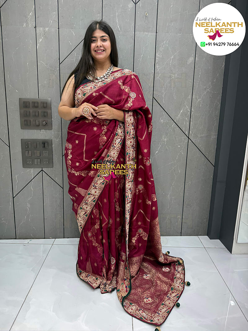 Premium Silk Saree with Intricate Handwork & Grand Embroidered Border