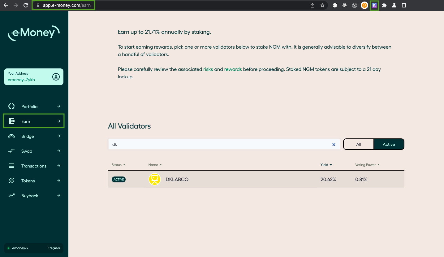 staking NGM with DKLABCO