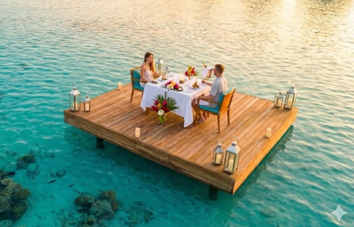 Have a floating platform dinner in the Maldives
