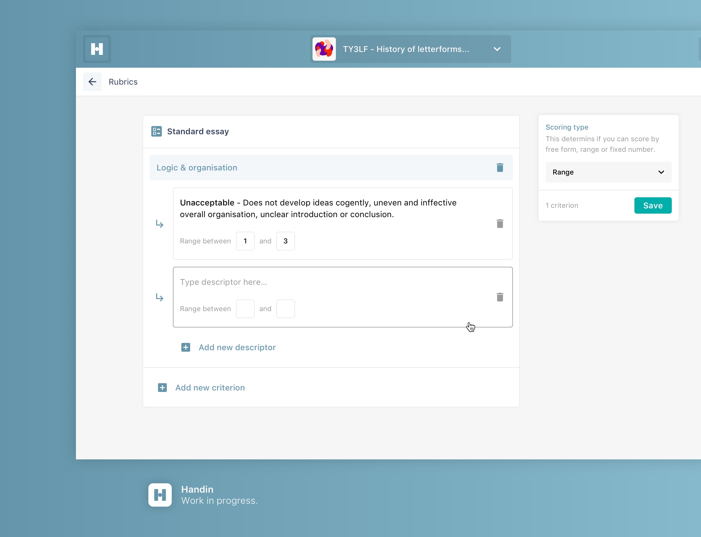 An example of grading within the Handin app.