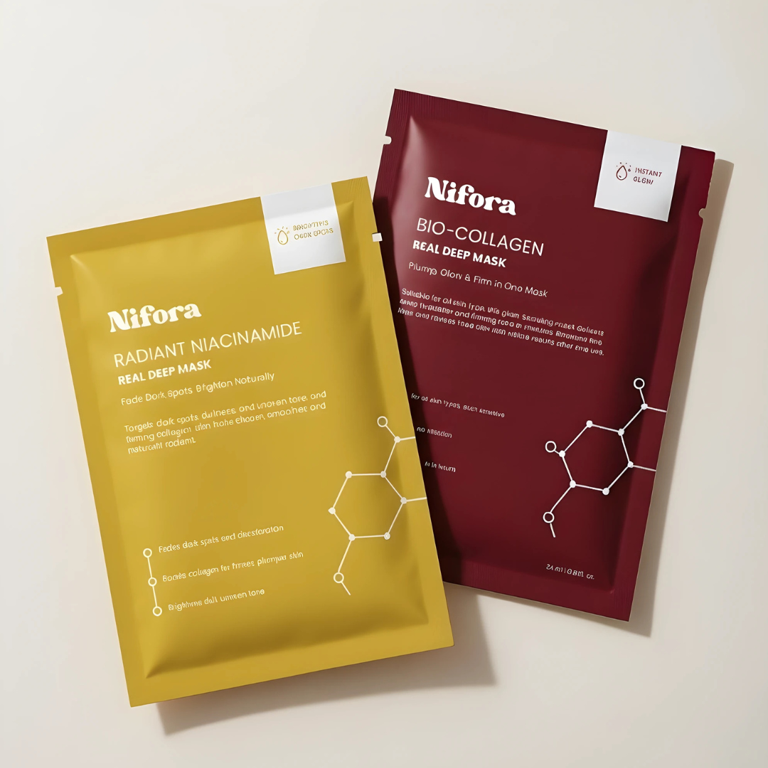 Bio Collagen Mask & Niacinamide Mask Combo | Face Mask Combo For Glowing Skin | Nifora