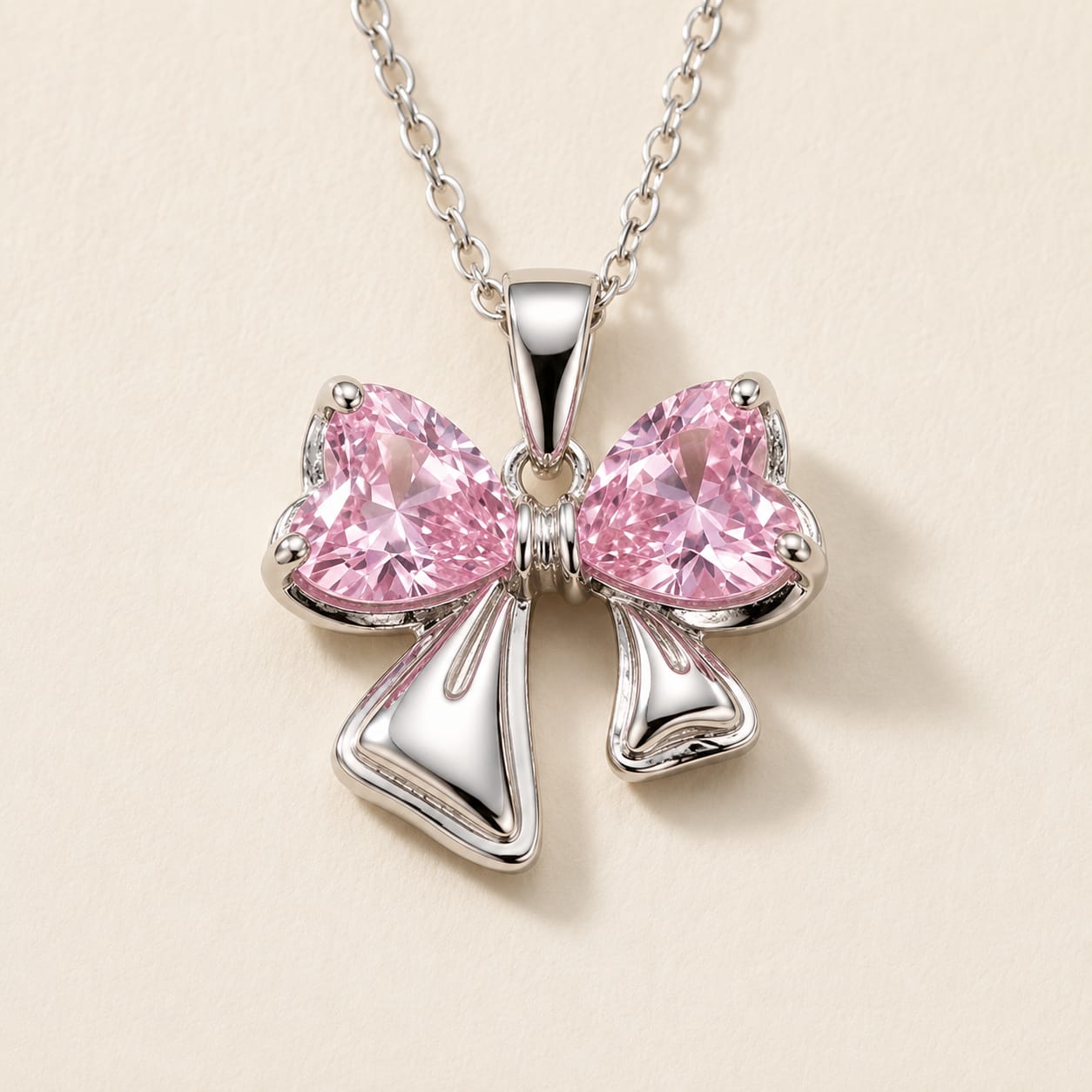 Pink crystal Bow Pendant Necklace