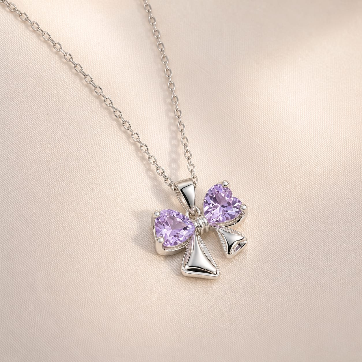 Lavender Crystal Bow Pendant Necklace