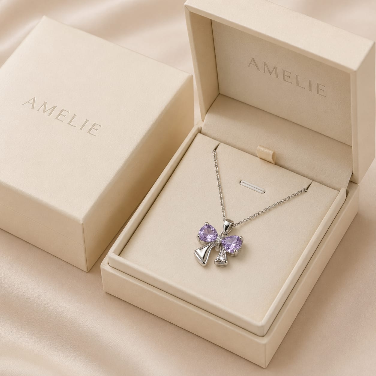 Lavender Crystal Bow Pendant Necklace view 3