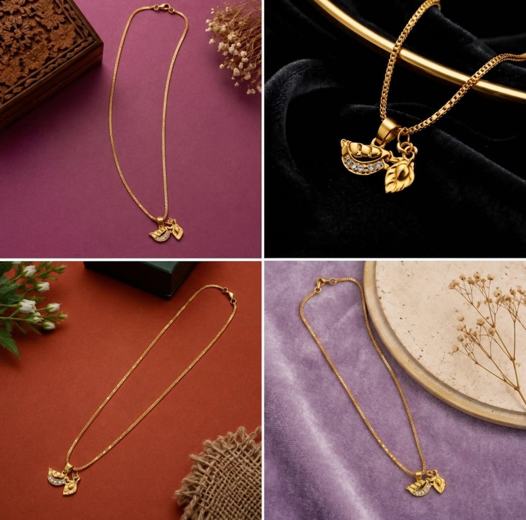 Gold Plated Dual Charm Botanical Pendant with Chain view 2