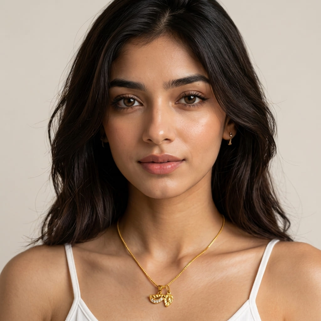 Gold Plated Dual Charm Botanical Pendant with Chain view 3