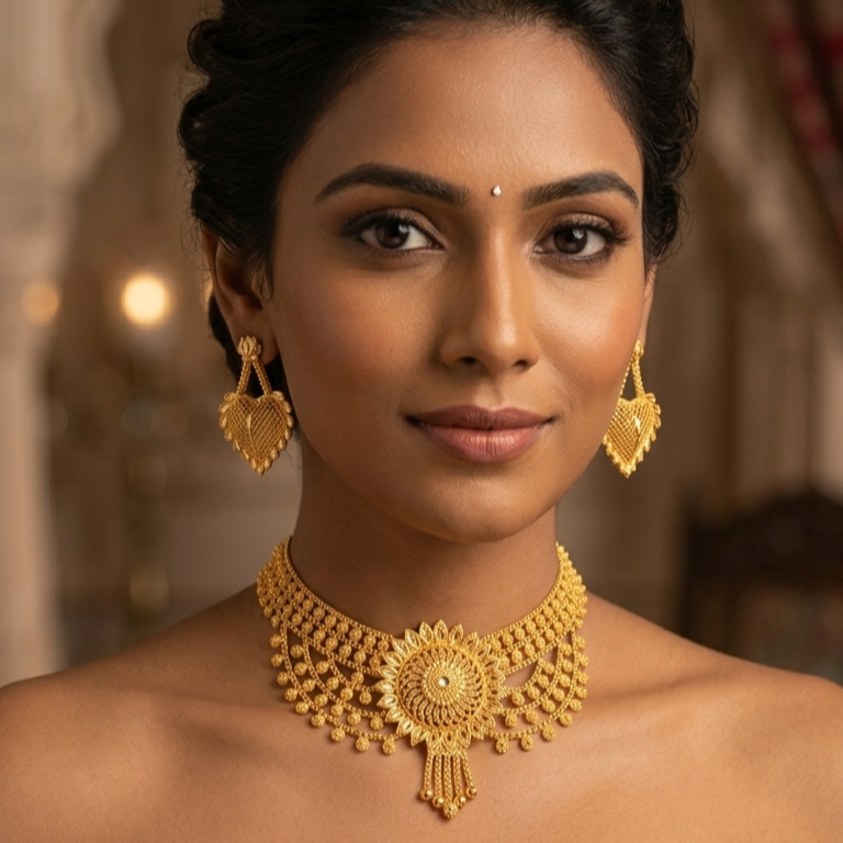 trending chocker with heart design earrings