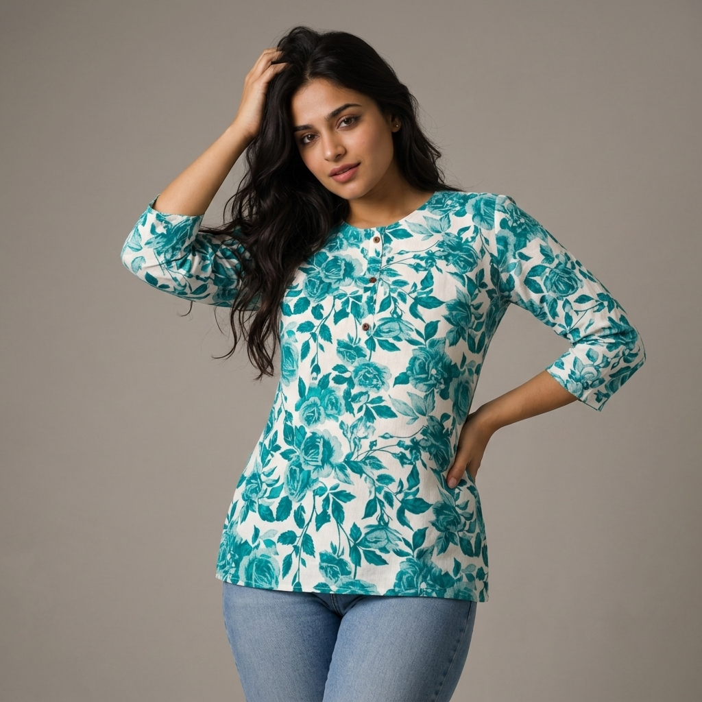 Teal Rose Floral Fusion Tunic view 4