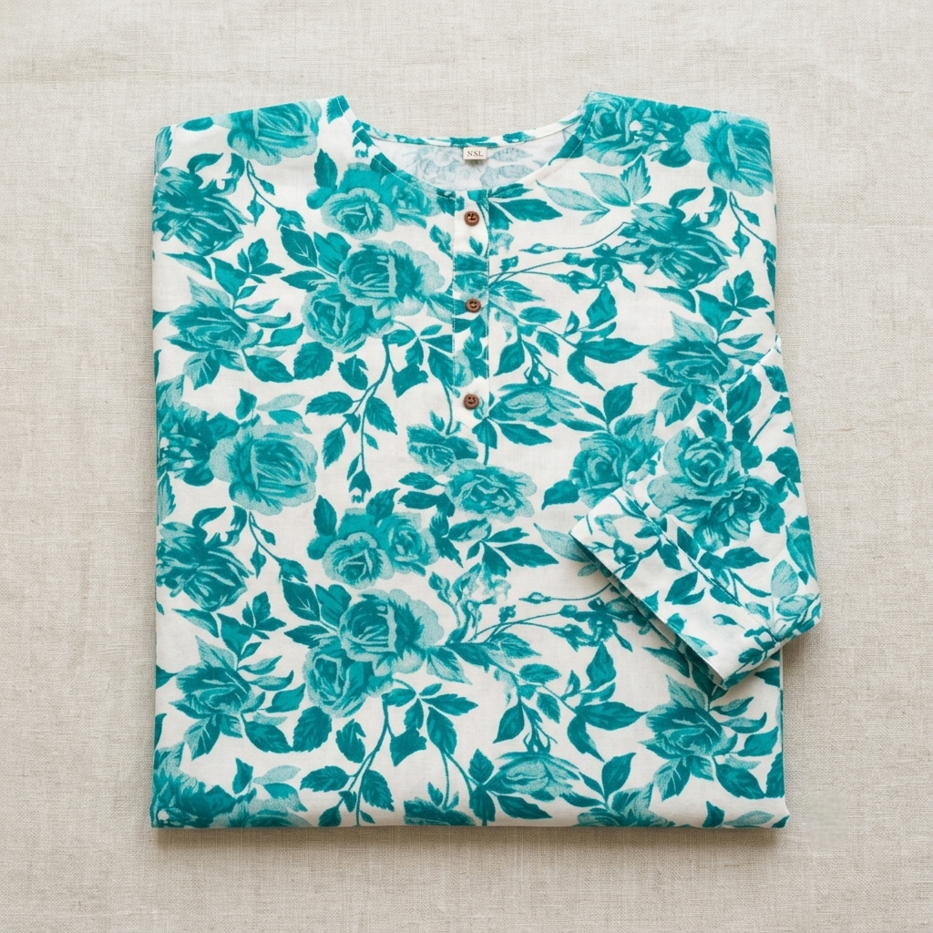 Teal Rose Floral Fusion Tunic