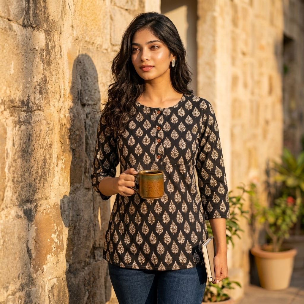 Midnight Leaf Short Kurti view 2