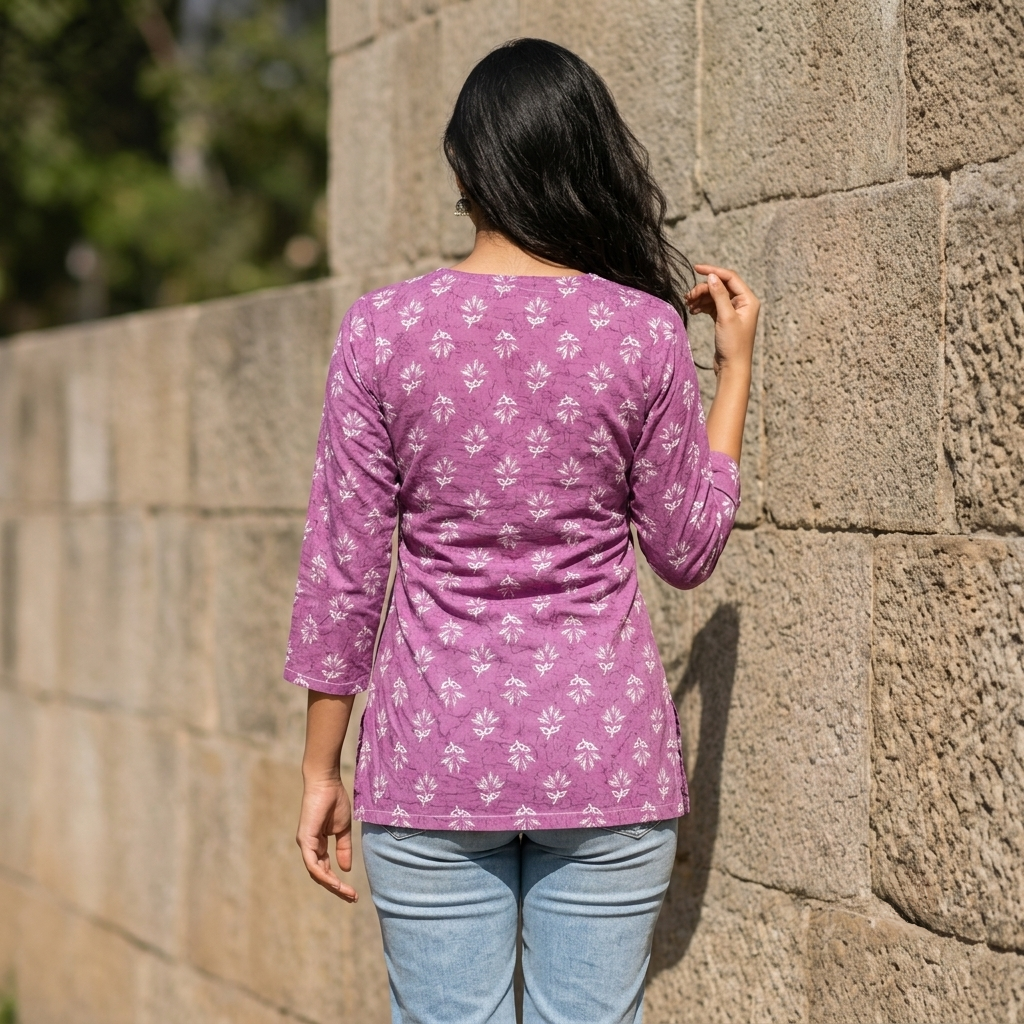 Mauve Blossom V neck Kurti view 3