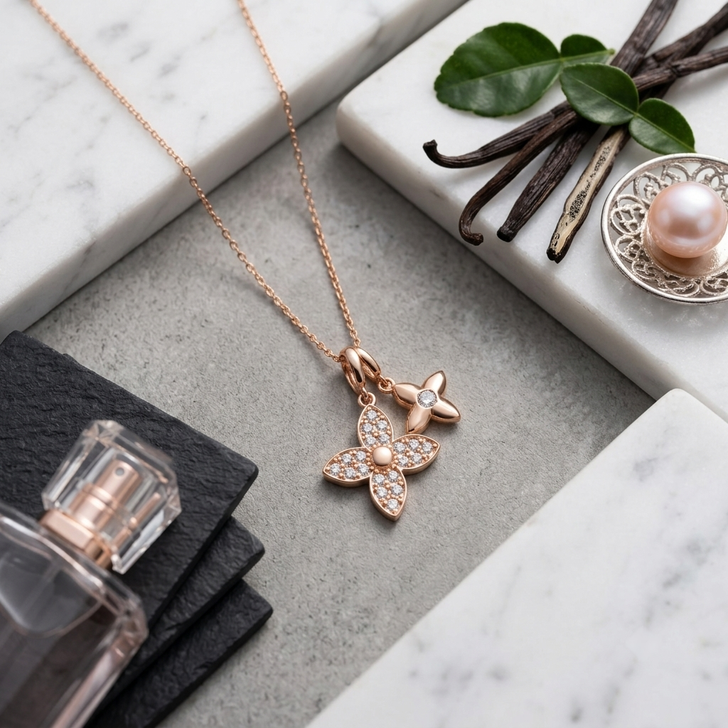Rose Gold Polish Double Four-Petal Pendant