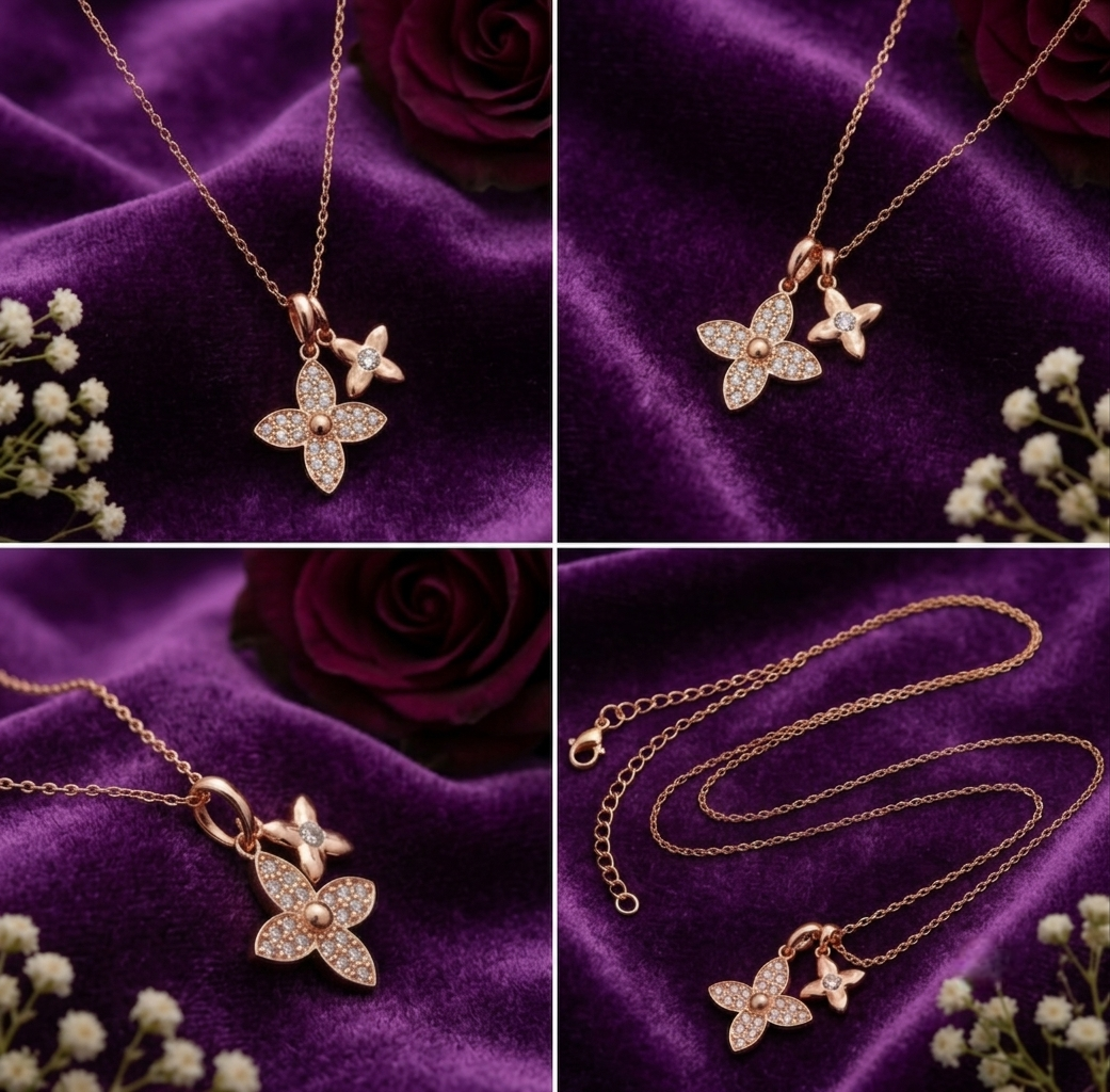 Rose Gold Polish Double Four-Petal Pendant view 2