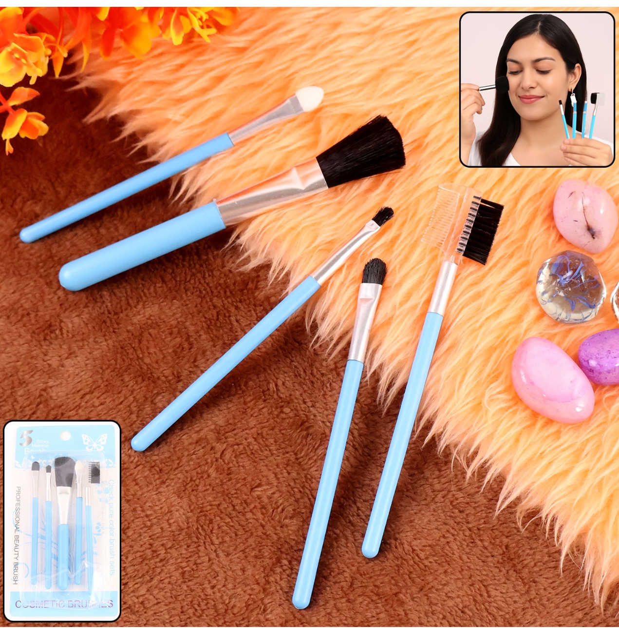 makeup brushes kit (5 piece soft synthetic set)