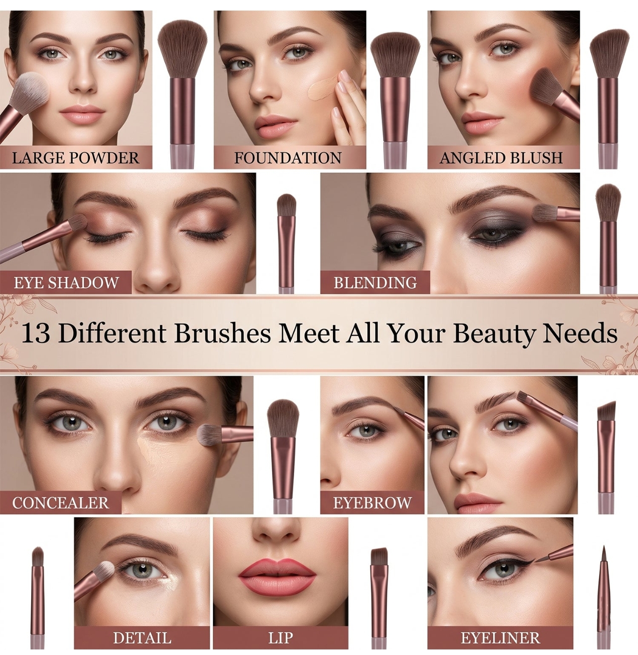 premium makeup brushes set (13 pieces) view 2