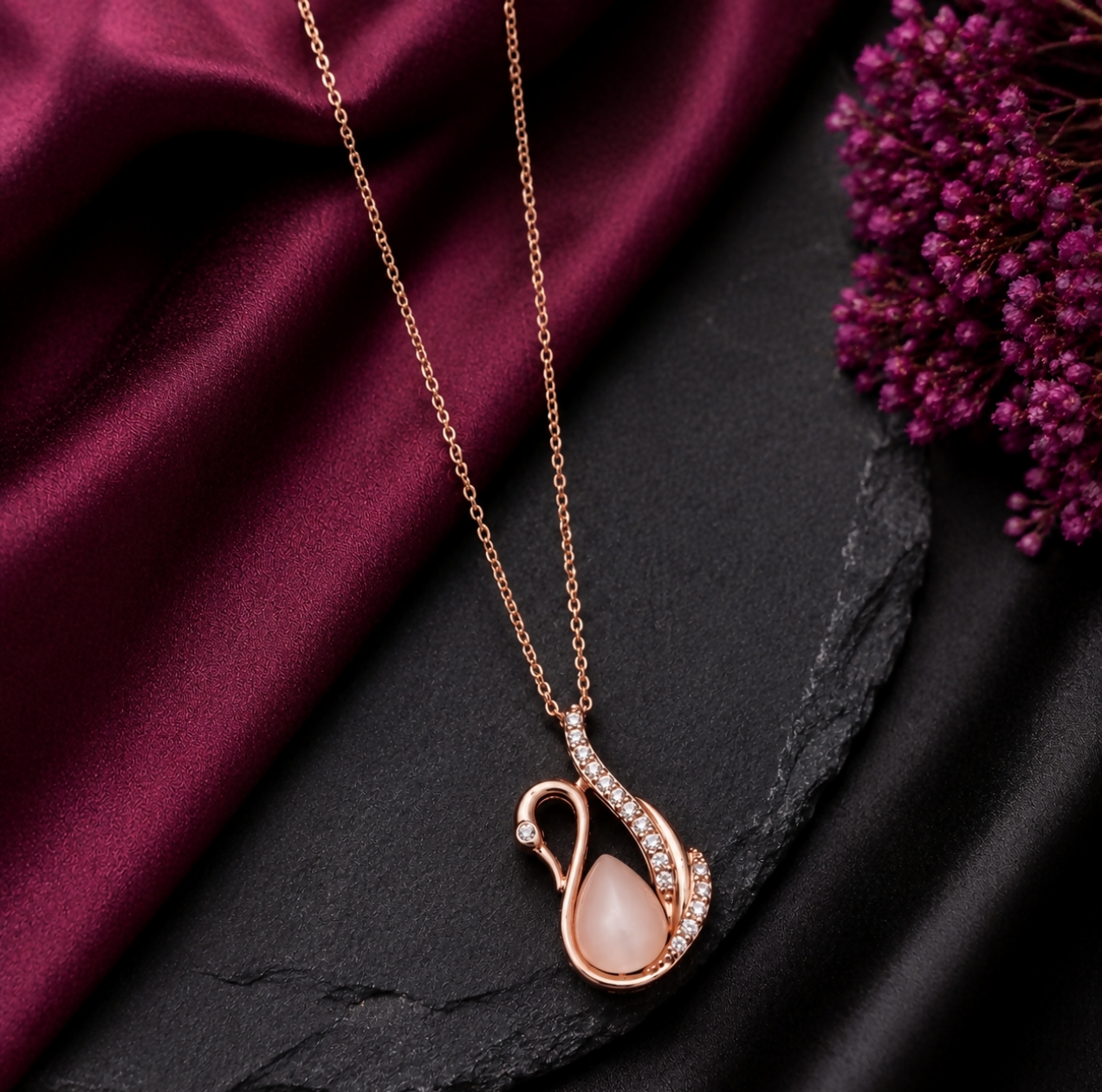 Graceful Rose Gold Swan Pendant view 2