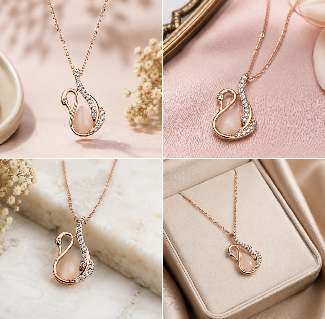 Graceful Rose Gold Swan Pendant