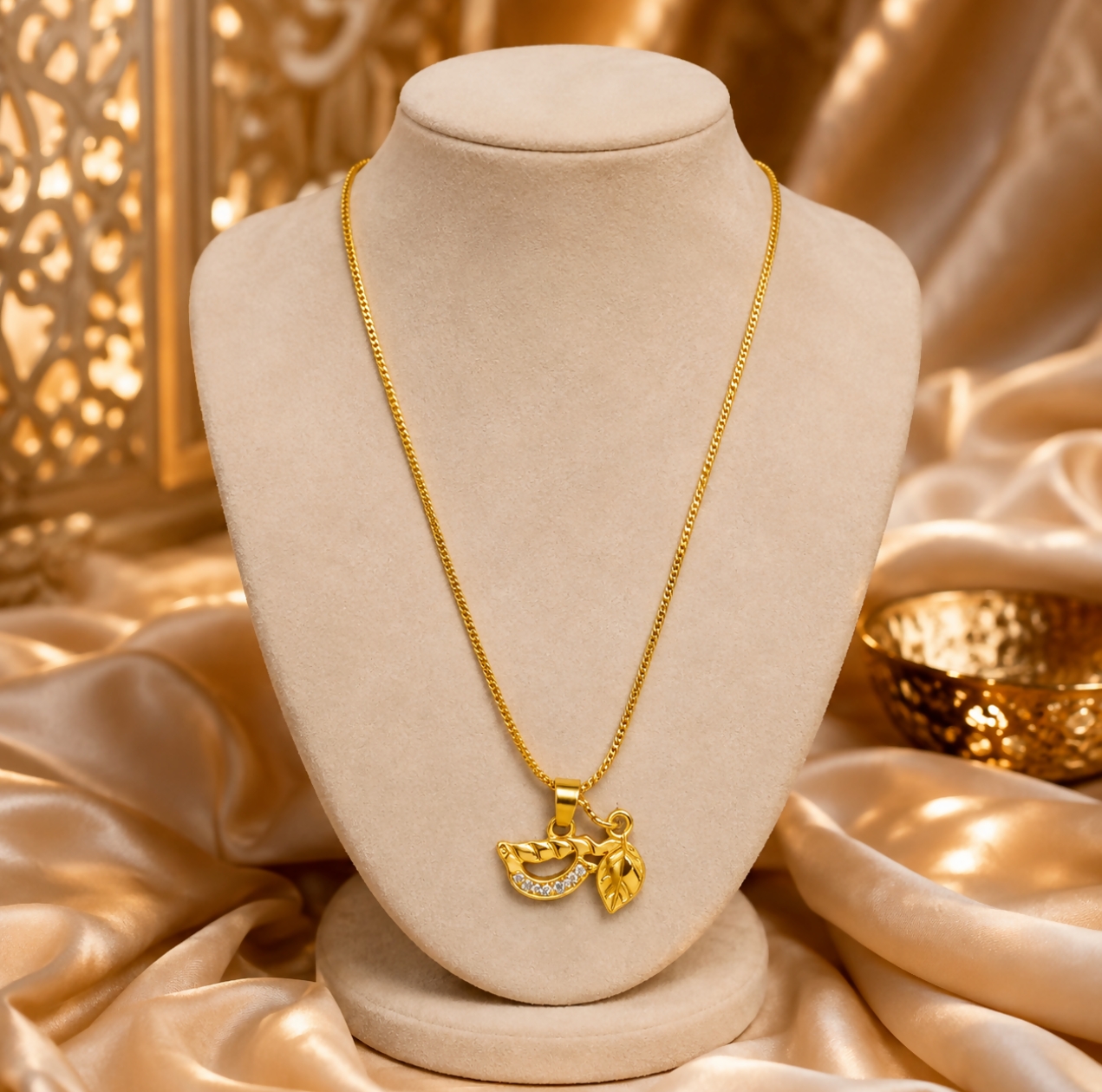Gold Plated Dual Charm Botanical Pendant with Chain