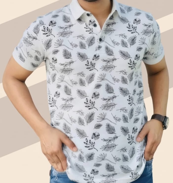 White  floral polo T-Shirt