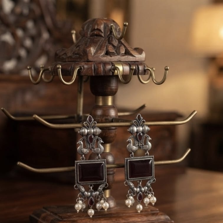 Royal Peacock Rectangular Earrings view 2