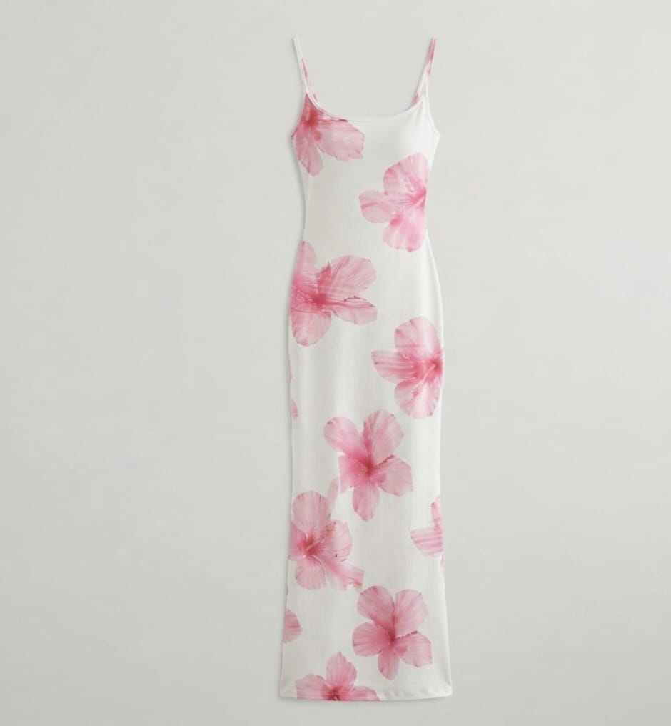 Pink hibiscuss maxi  slip dress view 2