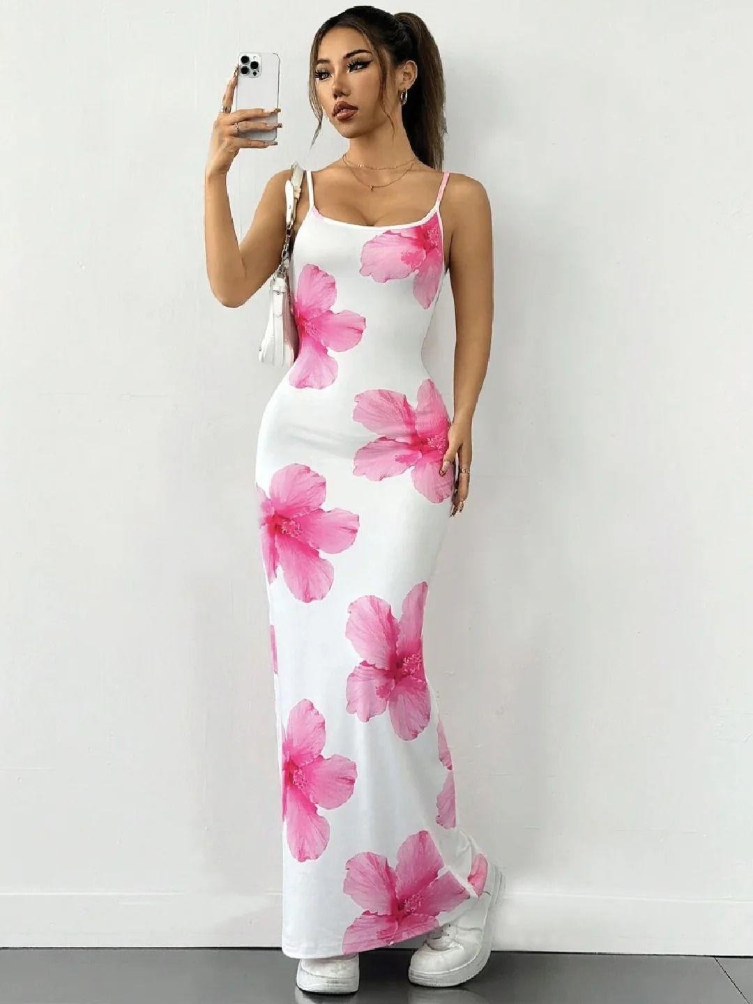 Pink hibiscuss maxi  slip dress