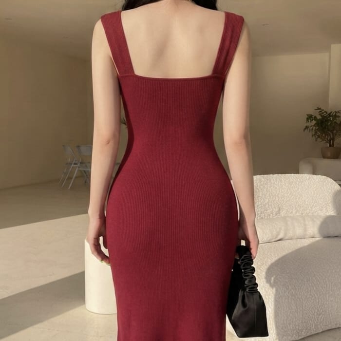 Burgundy Ribbed Knit Midi Dress view 2
