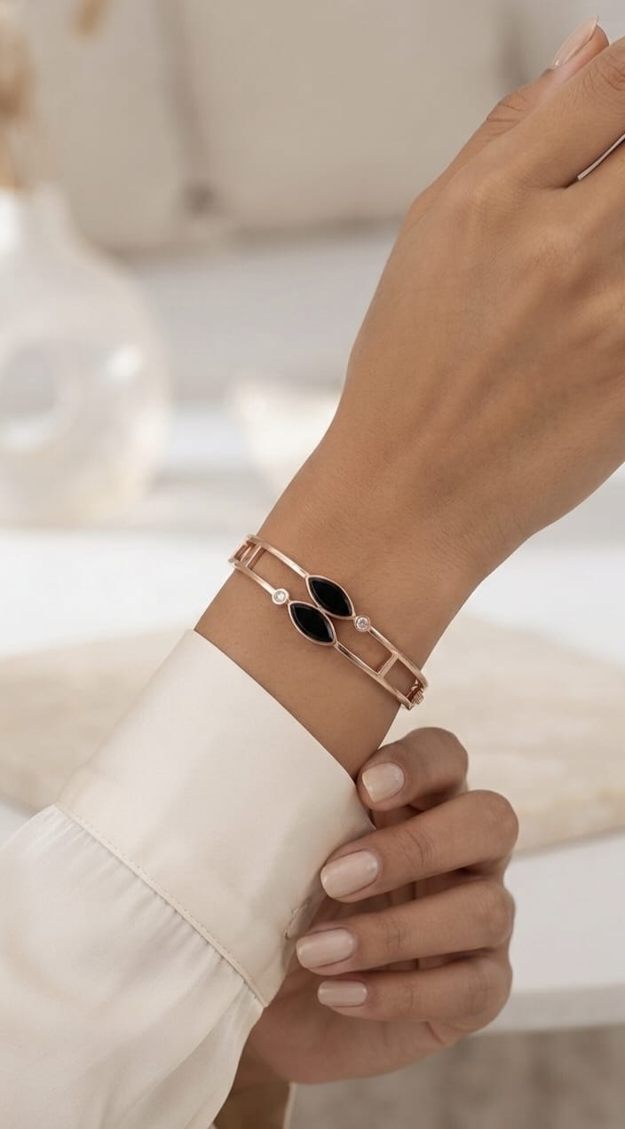 Double Line Marquise Black Stone Hinged bracelate view 2
