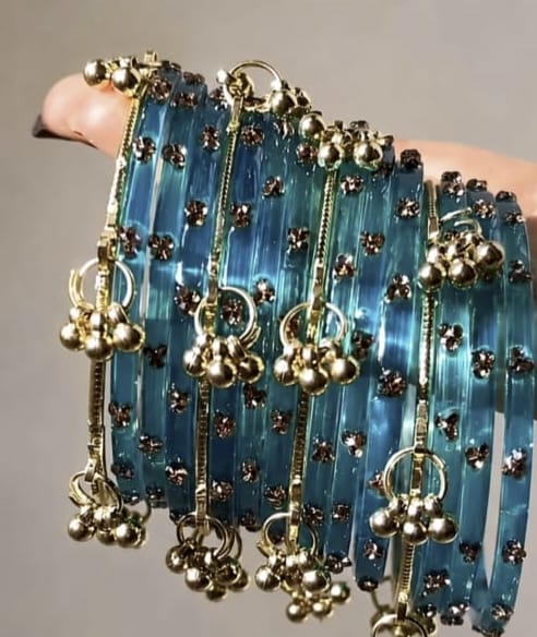 Blue glass alloy bangles view 2