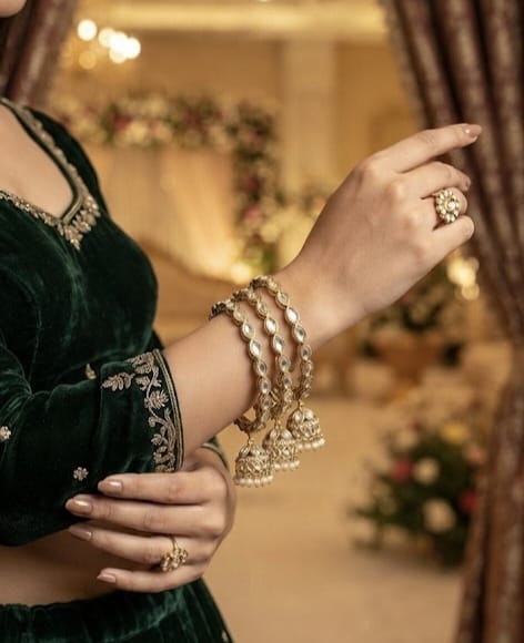 light gold-plated kundan jhumki bangles view 3
