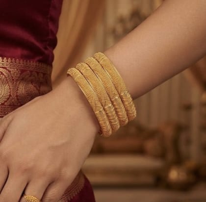Opulent Textured Gold Bangle Set view 2