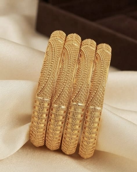 Opulent Textured Gold Bangle Set view 3
