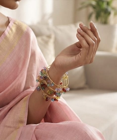 Multicolored Crystal Charm Gold-Tone Bangle Set view 4