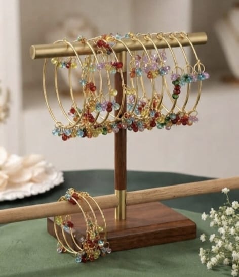 Multicolored Crystal Charm Gold-Tone Bangle Set view 2