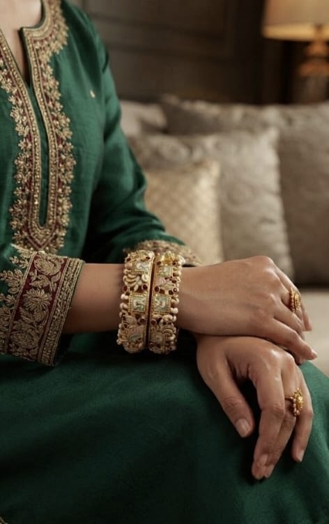 Royal Kundan & Meenakari Bridal Kada Bangles view 3