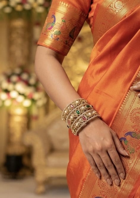 Pearl & Multicolor Stone Designer Openable Bangles view 3