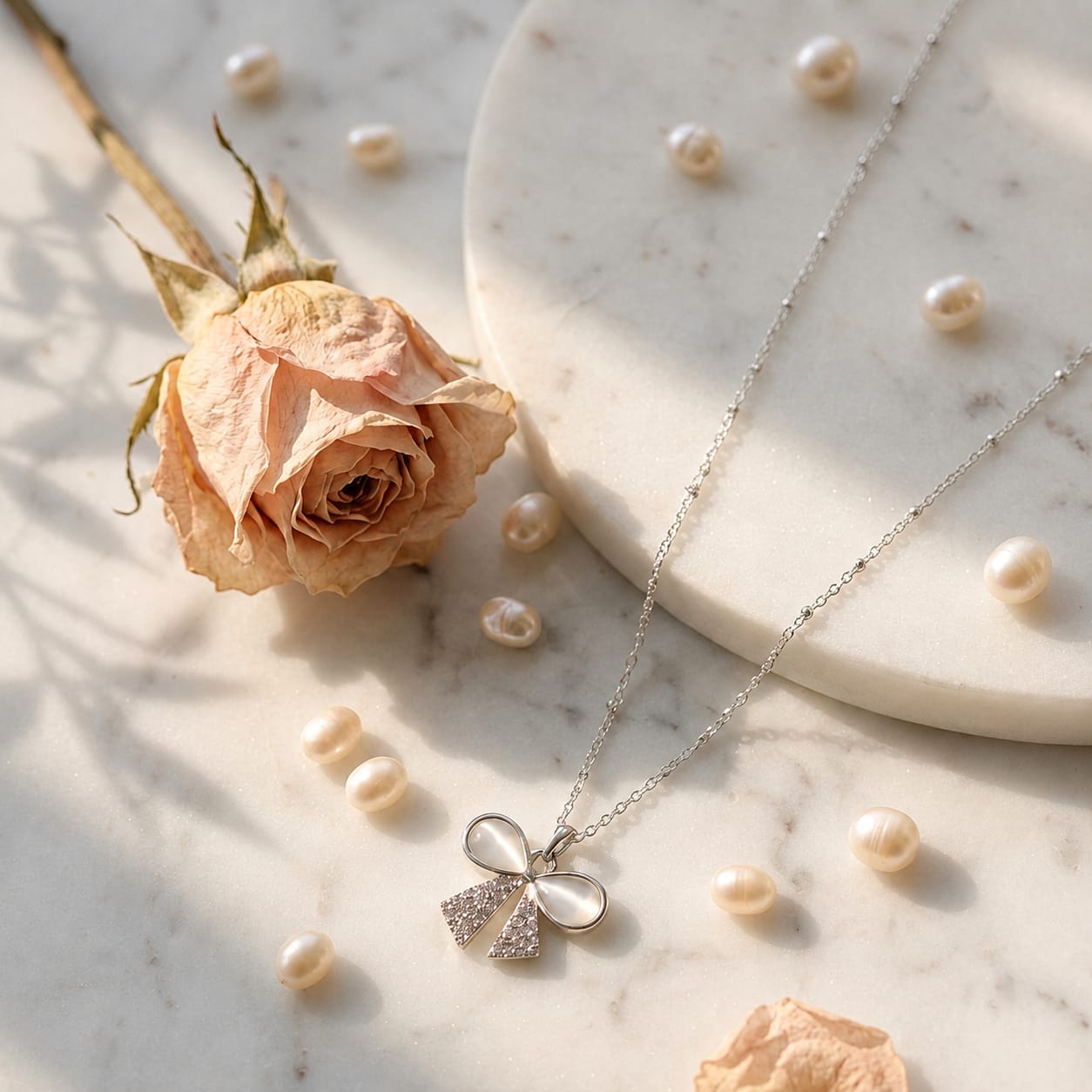 Luna Bow Opalite & Pave Crystal Pendant Necklace