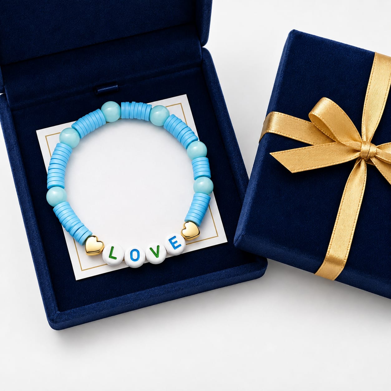 Blue Love Beaded Heart Bracelet view 4