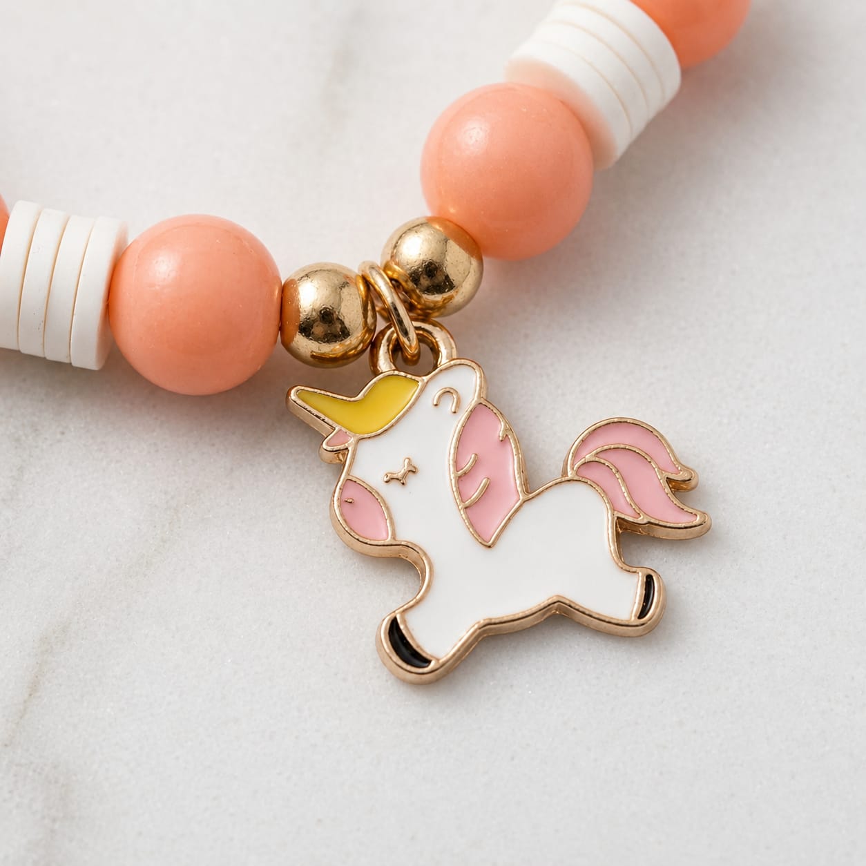 Pastel Peach Unicorn Charm Beaded Bracelet view 2