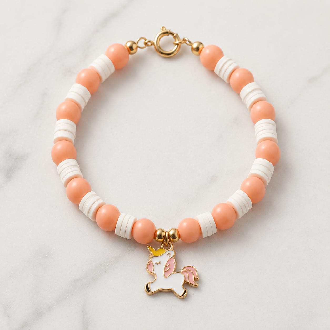 Pastel Peach Unicorn Charm Beaded Bracelet view 3