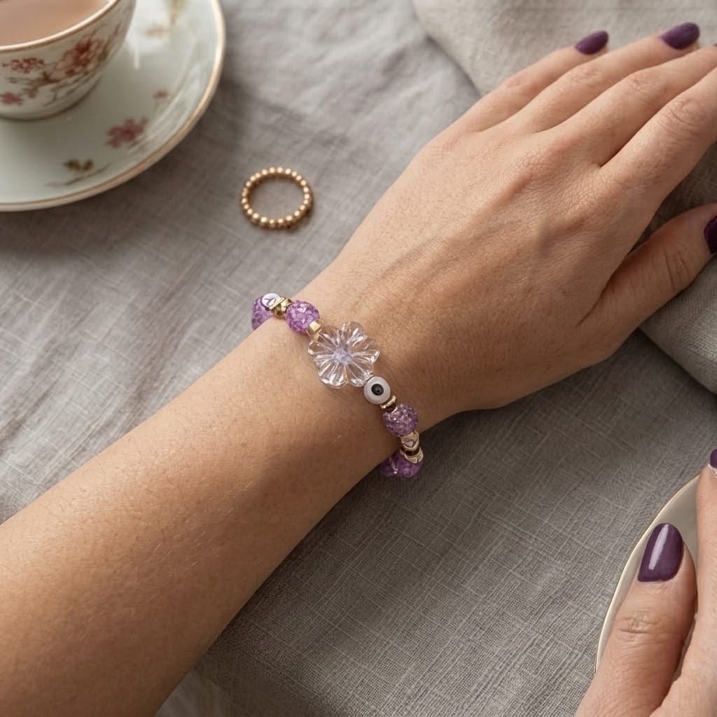 Amethyst Dream & Heart Accent Beaded Bracelet view 2