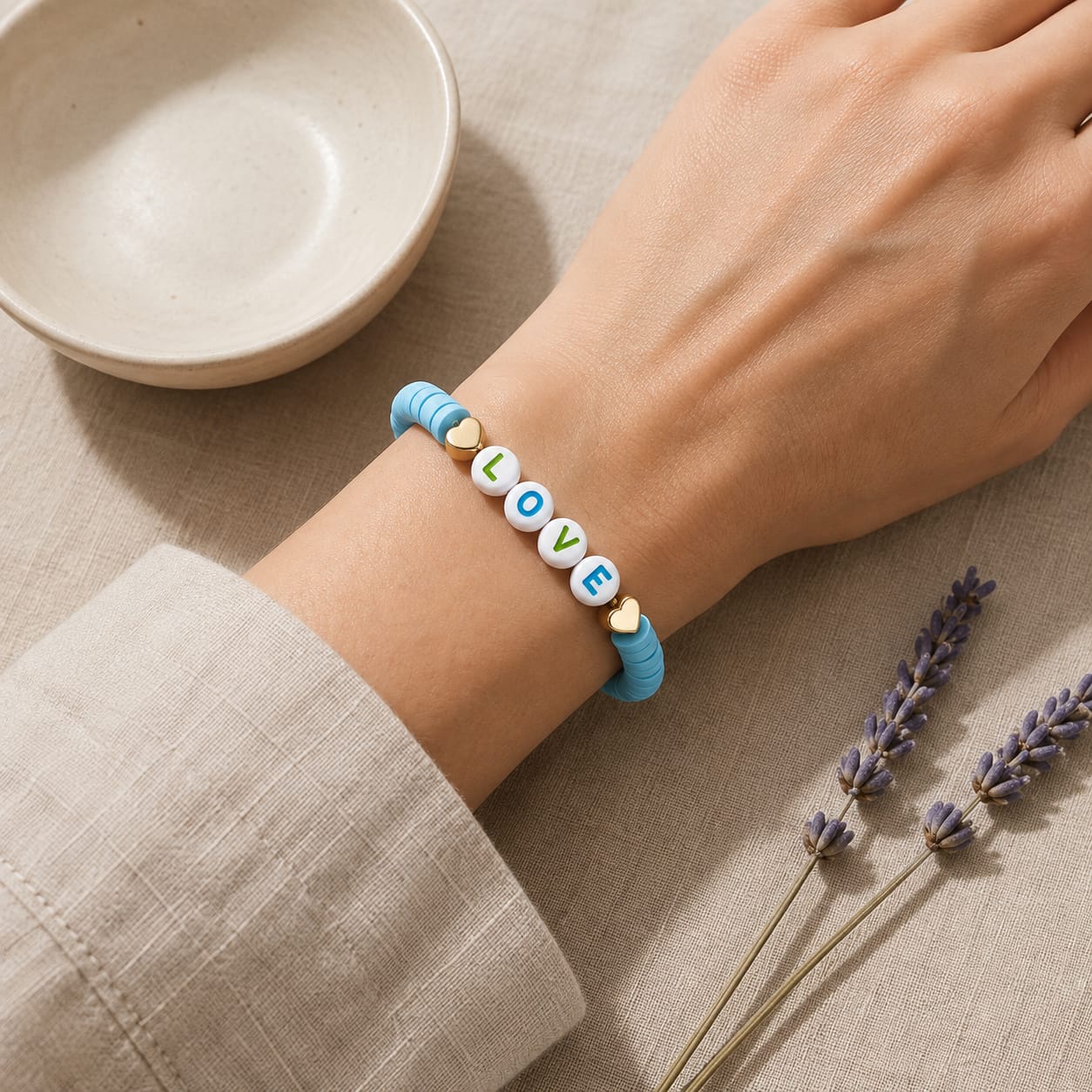 Blue Love Beaded Heart Bracelet