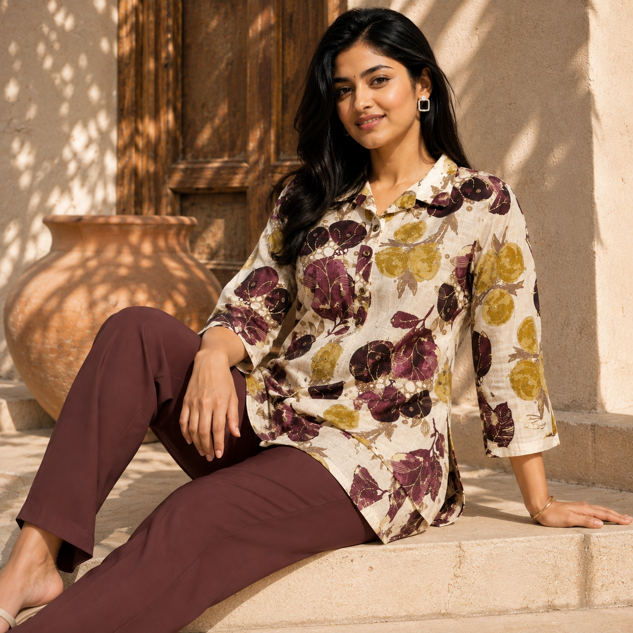 Plum Bloom Printed Cotton Cord Set view 2