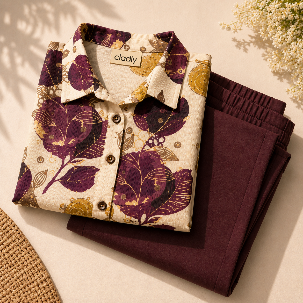 Plum Bloom Printed Cotton Cord Set