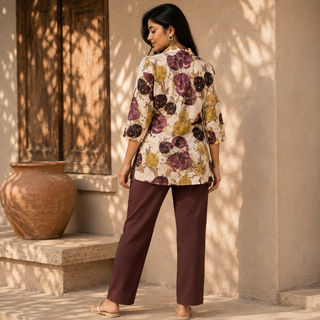 Plum Bloom Printed Cotton Cord Set view 3