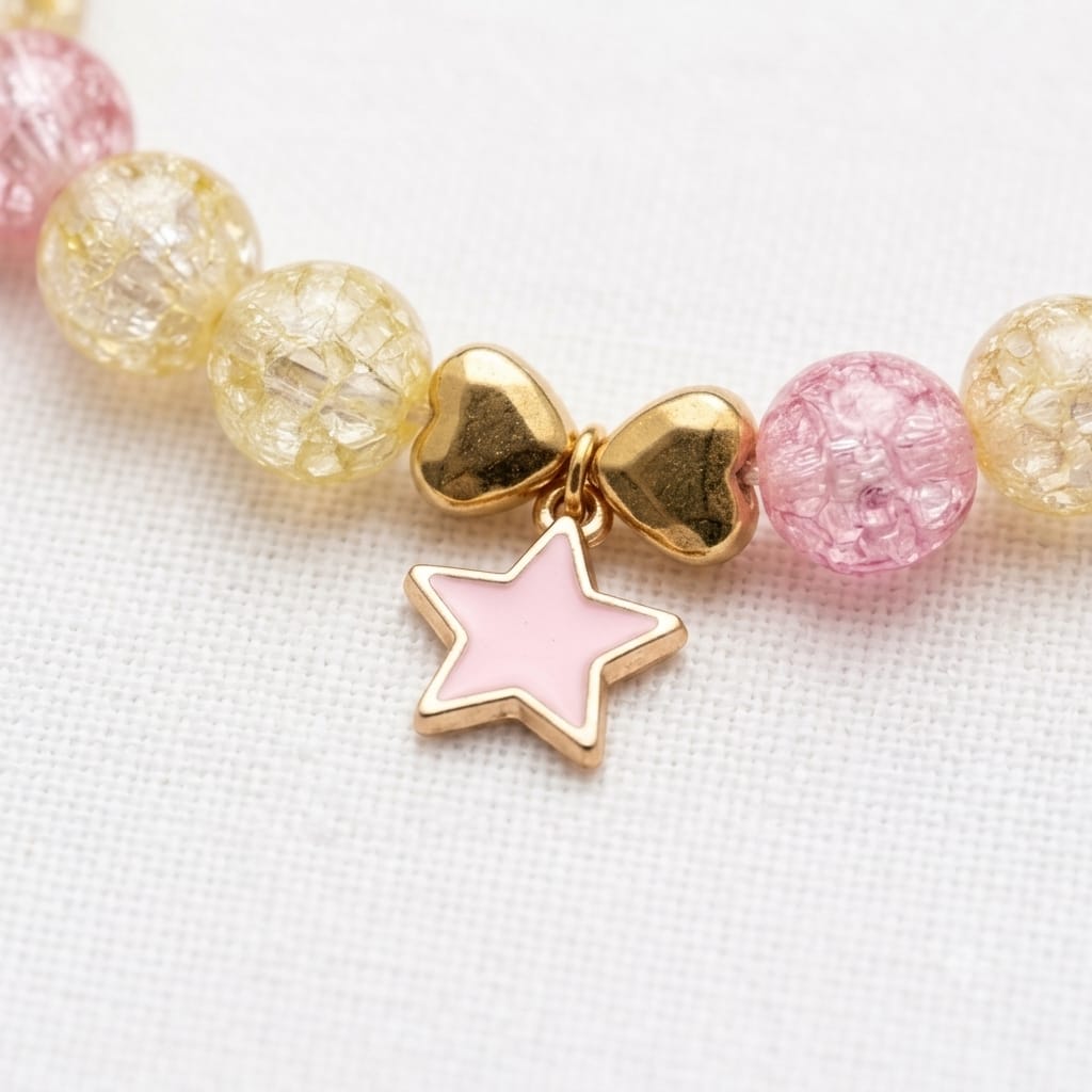 Pink & Gold Star Beaded Bracelet
