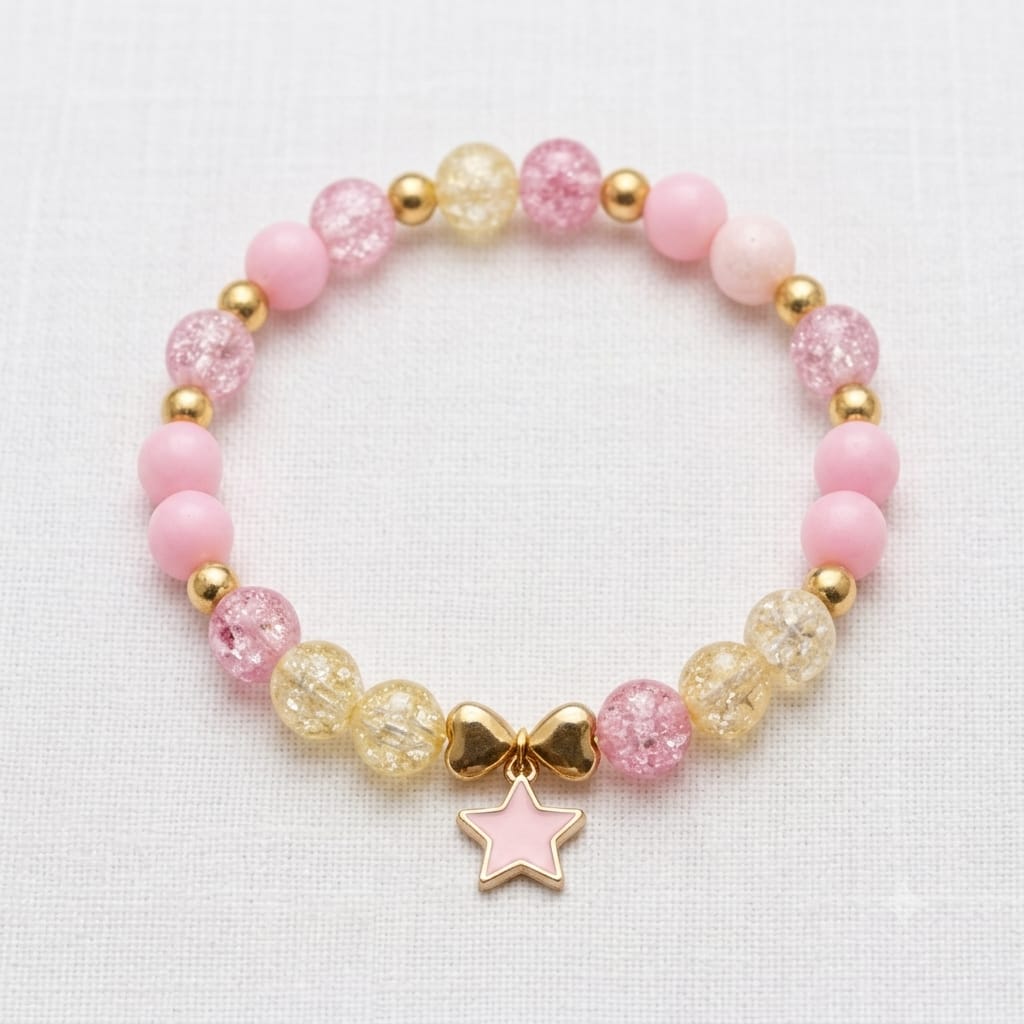 Pink & Gold Star Beaded Bracelet view 3