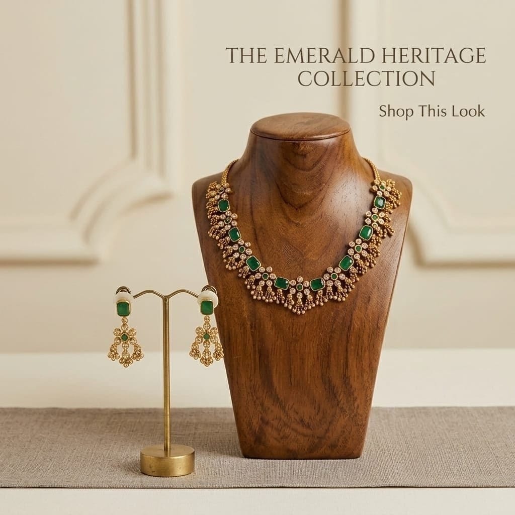 Emerald Green Necklace Set view 3