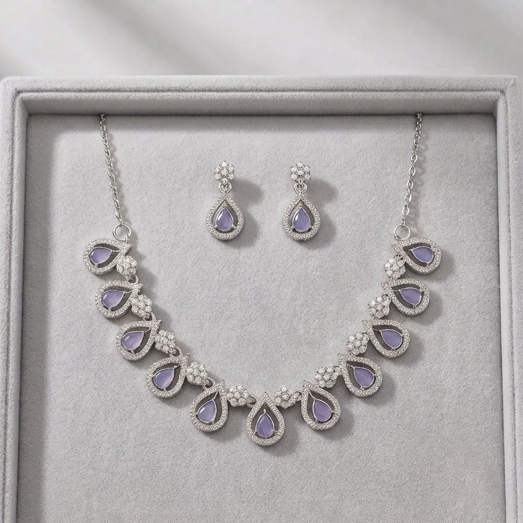 Celestial Teardrop Tanzanite & CZ Halo Jewellery Set